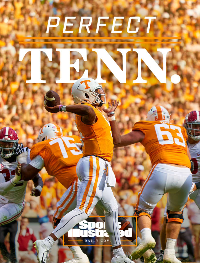 Hendon Hooker launches a pass during Tennessee’s clash against Alabama.